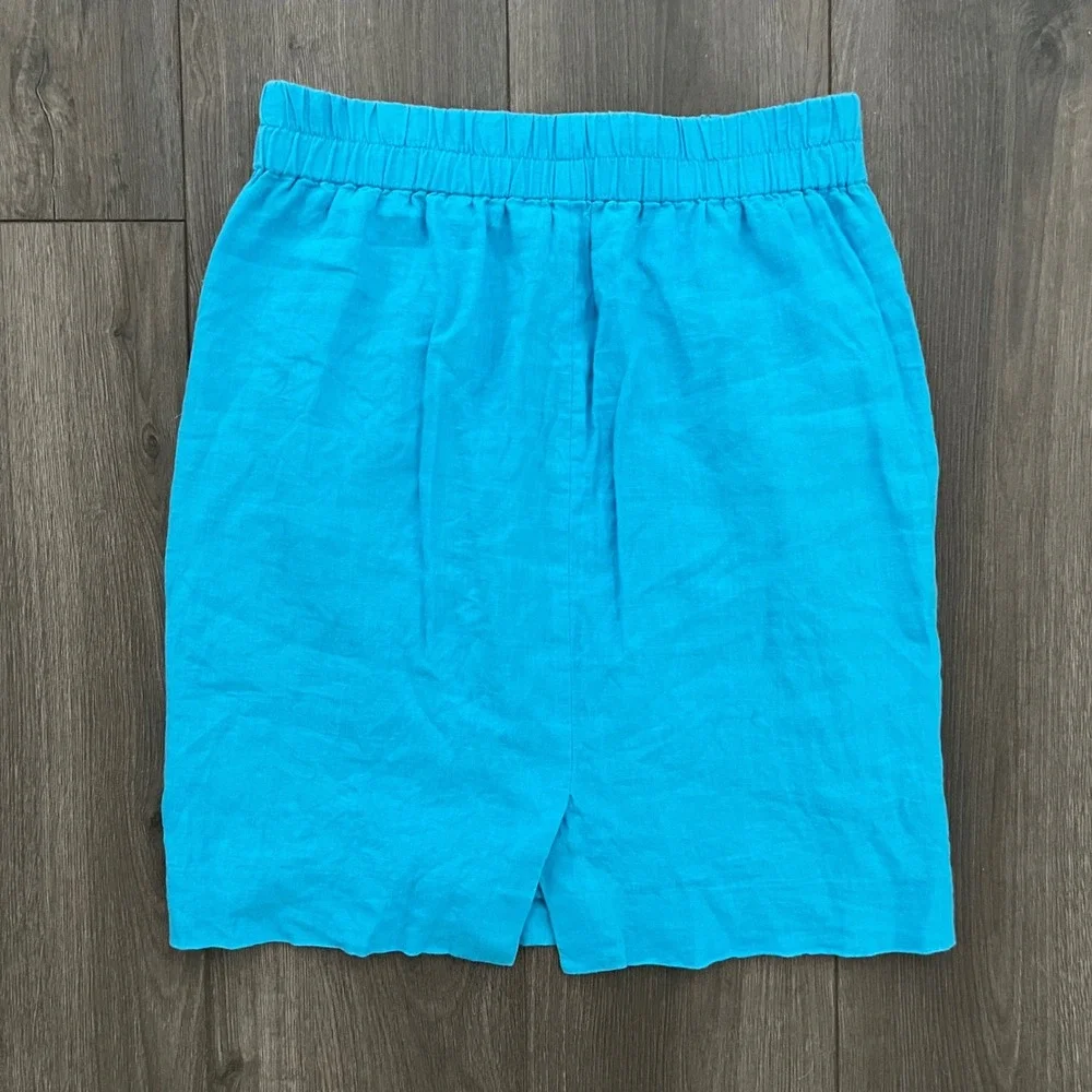 J.Crew Womens XS Turquoise Blue 100% Linen Elastic Waist Pocket Mini Skirt